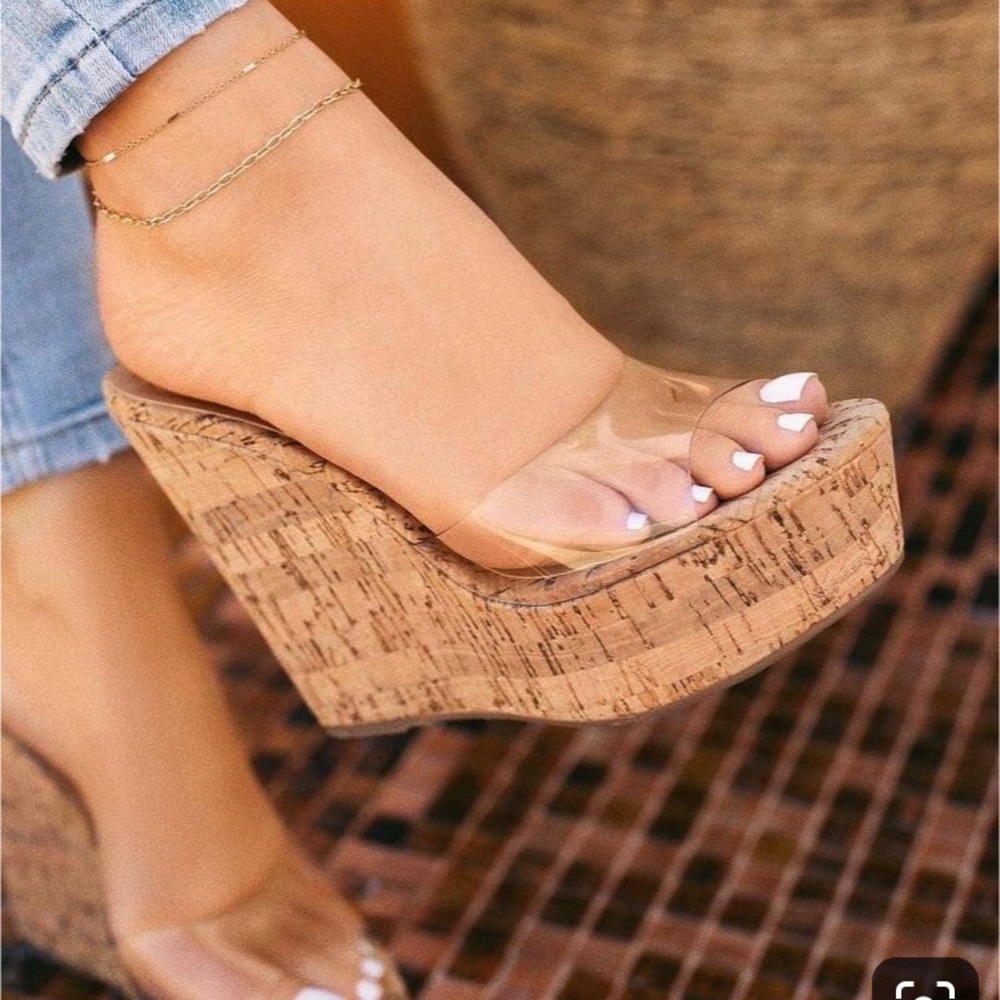 Bamboo Cork Wedge Transparent Shoe Size 11 New